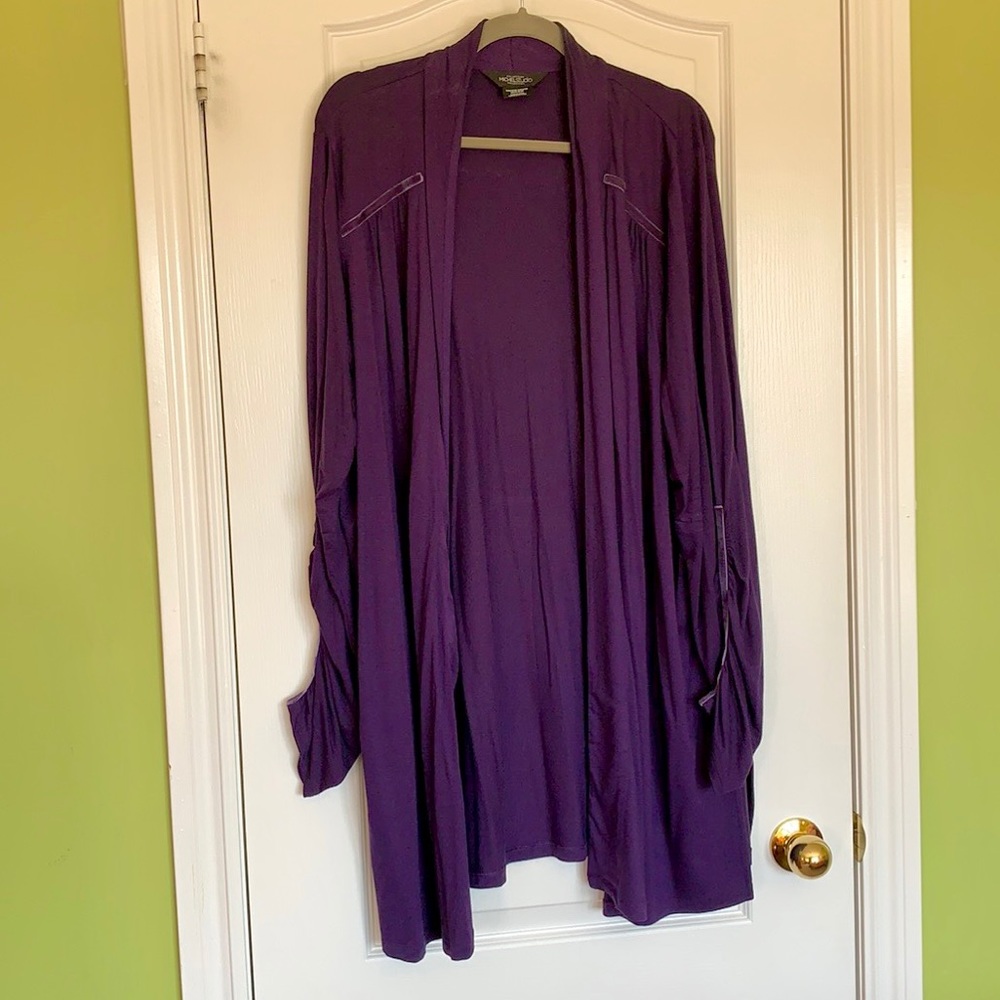 Michel Studio Purple Open-Front Draped Cardigan